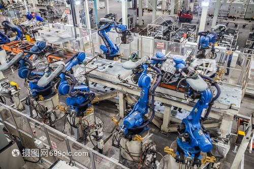 汽車生產車間機器人在焊接